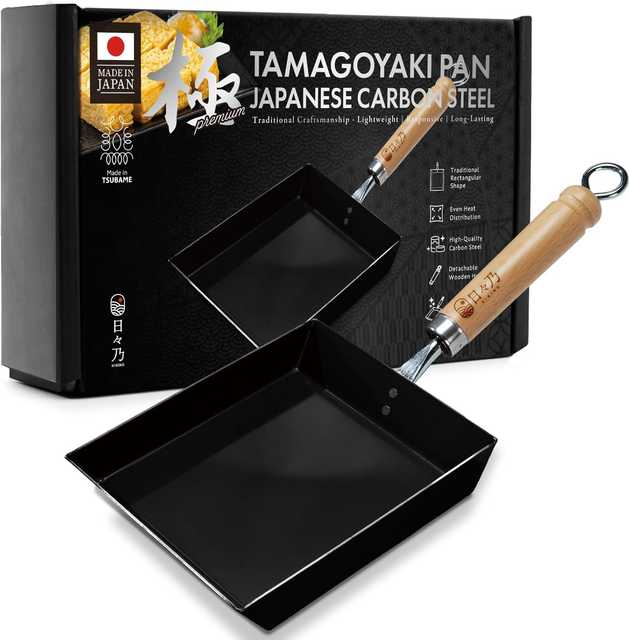 HIBINO Tamagoyaki Pan, Made in Japan Cast Iron, Detachable Wooden Handle