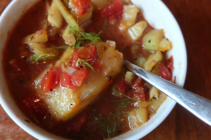 Poached Cod in a Fennel Tomato Saffron Broth