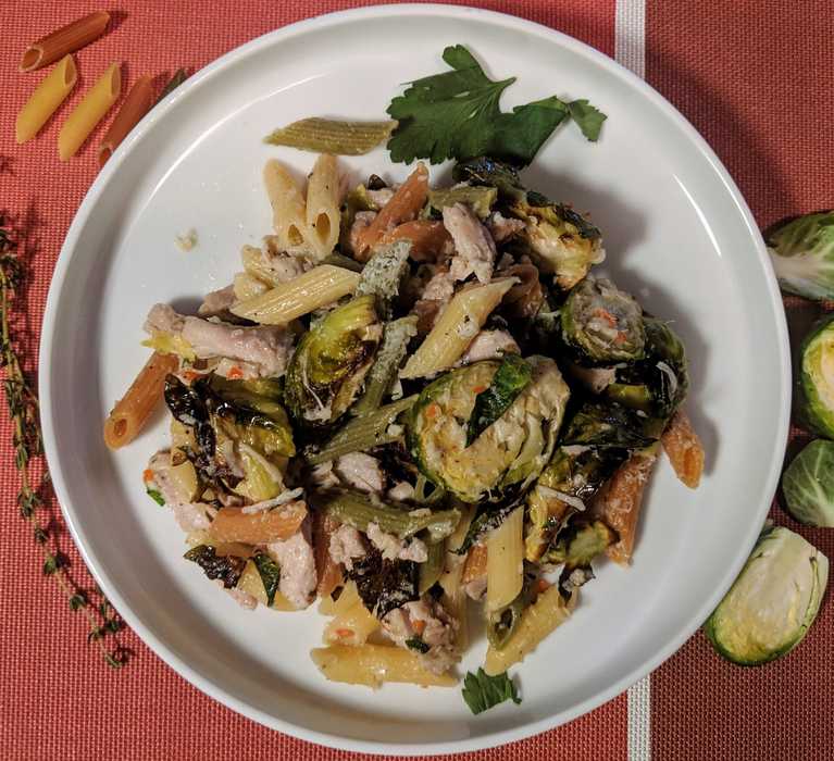 Pasta with Chicken and Brussels Sprouts